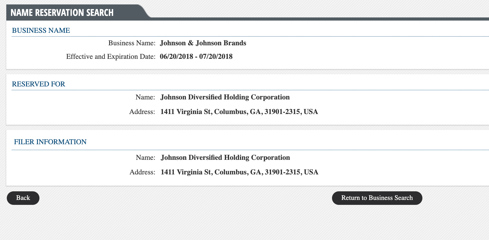 Screenshot of the Georgia LLC lookup database