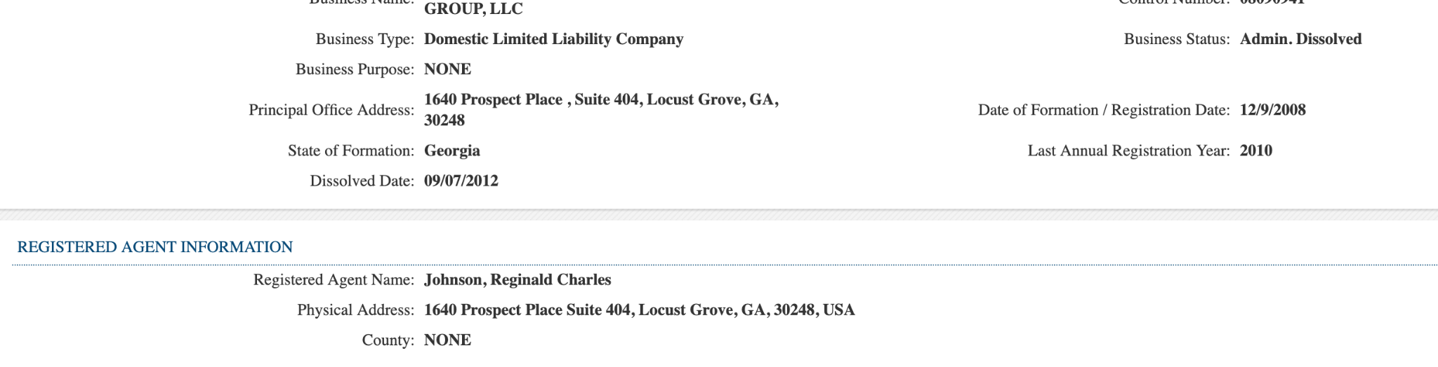 Screenshot of the Georgia LLC lookup database